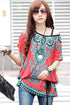 Sexy Festive Red Ethnic Print Chiffon Blouse